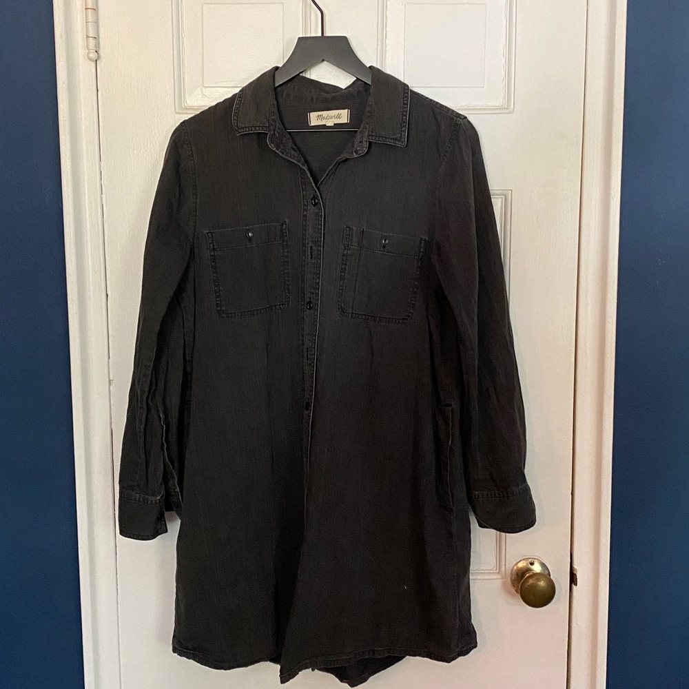 Madewell Black Long Sleeve Shirt Dress Pockets